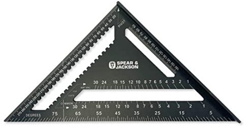 Spear & Jackson SJARS300 Équerre de Charpente 300 mm (12 Pouces), Aluminium, Outil de Traçage, Rapporteur, Guide de Scie et Table de Conversion
