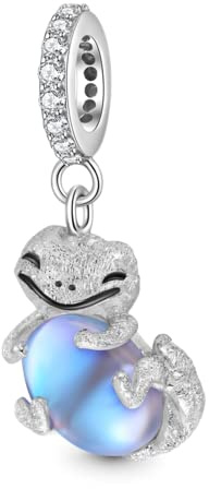 GNOCE Perle Porte-Bonheur Chat Avec Cloche En Argent Sterling 925 Perles Breloques Pour Bracelet à Breloques Bijoux Cadeau Pour Femme Fit Serpent Chaîne Bracelets/Collier (Lézard)