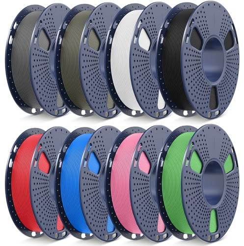 SUNLU Matte PLA Filamento Bundle Multicolor, PLA Opaco Filamento 1.75mm Stampante 3D, 250g/Bobina,8 bobina Totale 2KG, Finitura Opaca PLA, Nero+bianco+grigio+blu+verde+rosa+rosso+argilla
