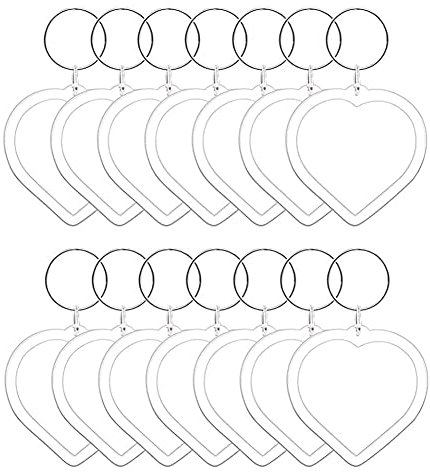 QUUPY 25PCS Clear Acrylic Heart Shape Blank Photo Keychains Photo Frame Keychain Keyring Insert Personalized Picture Snapin Keychain for Family Gifts
