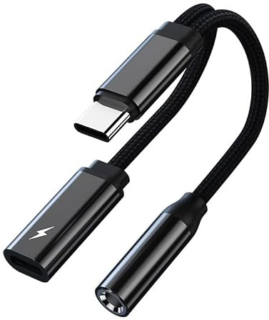 Adattatore per cuffie USB C e ricarica, adattatore 2 in 1 USB C jack 3,5 mm e caricabatterie, adattatore USB tipo C audio con DAC per Pad Pro2018/2020 Sumsung Galaxy S23/S22 Ultra, Note 20/10, Pixel