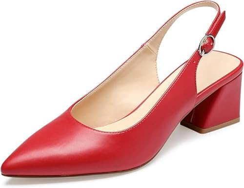 GENSHUO Women's Slingback Closed Toe Block Heel Pumps 2.36 Inches Office Wedding Party Dress Shoes Red 6 UK