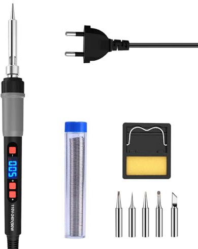 lötkolben set, ILIBILIB 90 W LCD digitaler Temperaturregler 180-500 °C Lötkolben mit automatischem Schlafmodus, Löt Set mit 5 Ersatzspitzen, Halter, Lötdraht, für Reparaturen, Schmuck