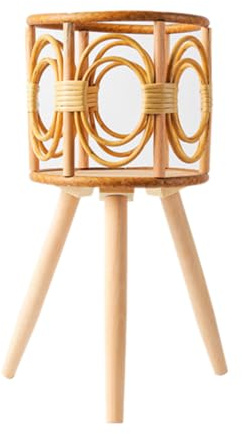 Rooyar Rattan Indoor Plant Stand Straw Woven Flowers Pot Holder Stool With Legs Floor Planter Baskets Rack Wooden Plant Shelf