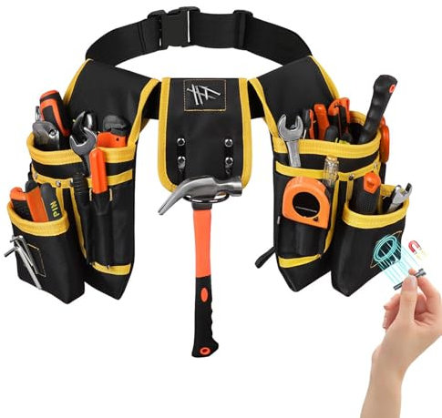 Werkzeuggürtel Herren,Verstellbare Oxford-Werkzeugtasche für Handwerker,Magnetische Werkzeugtasche für Männer,Abnehmbare Gürtel mit 26 Taschen für Bauarbeiter und Elektriker