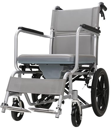 Commode Toilet Chair with Wheels Lightweight 13.7kg Foldable with Removable Bucket for Elderly seat 46cm Commode Shower Wheelchair Removable Cushion for Disabled (16inch)