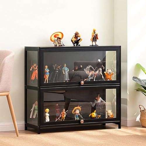 Koubhyj 80x33x73cm Vetrina Acrilico Trasparente, 2 Strati Moderna per Soggiorno, Vetrinetta in Vetro per Uffici, Camere Da Letto, Nero/Trasparente su Tre Lati
