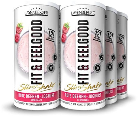 Layenberger Fit+Feelgood Slim Shake Powder, substitut de repas pour 72 portions, 213 kcal (6 x 396 g) - Yaourt aux baies rouges