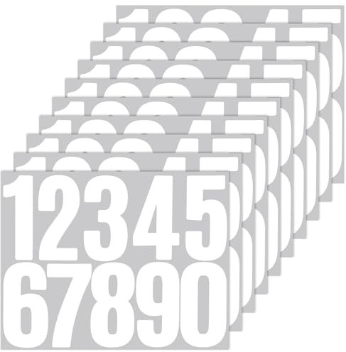 YQQYG 10 Blatt Zahlen Aufkleber Weiß, 8 cm Selbstklebend Zahlen Aufkleber, 0–9 Wetterfest Klebezahlen, Reflektierende Vinyl Nummernaufkleber für Briefkasten, Mülltonnen, Hausnummer