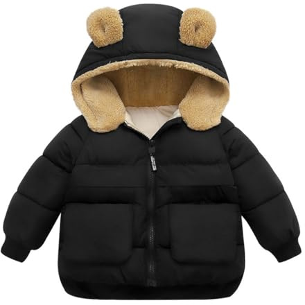 AOOPOO Manteau d'hiver Bébé et Tout-petit Veste en Duvet à Capuche avec Oreilles d'ours Mignonnes et Poches Blousons Manches Longues Chaud Léger Vêtements d'extérieur pour Garçons Filles 9 Mois-3 Ans