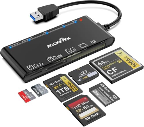 xD-Picture Card Reader USB 3.0, Multi-Card Reader for xD/CF/MS/SD/TF, 7-in-1 Memory Card Reader/Adapter for Windows, Mac, Linux (USB-A)