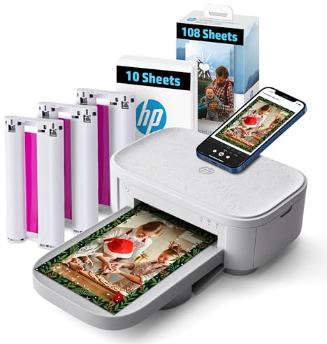 HP Sprocket Studio Plus 4x6 Wireless Instant Photo Printer, 118 Sheets + 3 Cartridges, Wi-Fi, Premium Dye Sublimation, Compact Home Use, Prints Vibrant Color Pictures, Editing App for Fun Photos