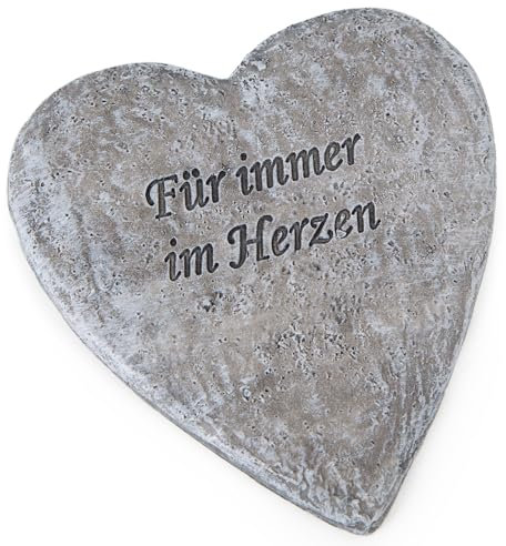 Logbuch-Verlag Pequeña piedra conmemorativa para siempre en el corazón, corazón de piedra gris decoración para tumba resistente a la intemperie, 11,5 x 12,5 x 1 cm