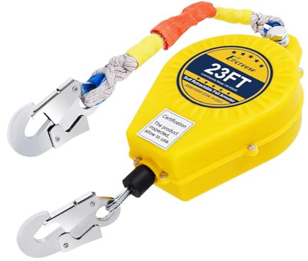 Encreese Self Retractable Lifeline Fall Protection Arrester 23FT Double Locking Safety Rope Fall Arrest Gear, Dual Alloy Steel PPE shell Heavy Duty Hook Cable Wire Roofing Rope Lifeline Safety Lanyard