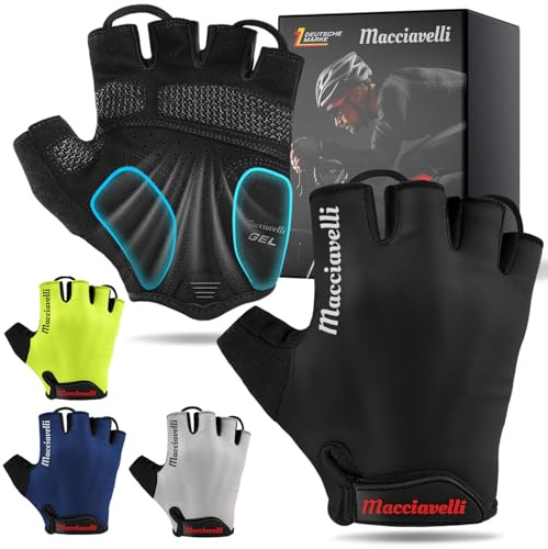 MACCIAVELLI® - Fahrradhandschuhe Herren | Gepolstert, Atmungsaktiv, Sicher | MTB Fahrrad Handschuhe für Herren & Damen | Fingerlose Radhandschuhe mit Gel-Einlagen - Ideal für MTB/Rennrad/Trekking
