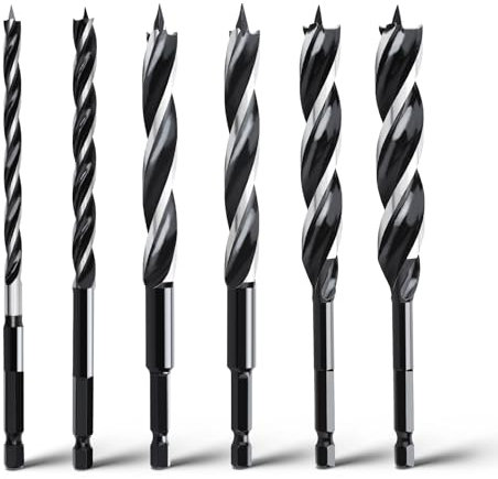 6PCS Auger Drill Bit 18Long,Quick Change Hex Shank Tri Flute Wood Drill Bit for Soft and Hard Wood,Plastic,Drywall and Composite Materials(1/4,3/8,1/2,5/8,3/4,7/8)