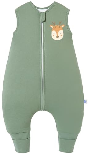 Chilsuessy, sacco a pelo invernale per bambini, con piedini, sacco nanna per tutto l'anno, invernale, con maniche staccabili, 2,5 Tog/Verde, 100 cm/Altezza del bambino 110-120 cm