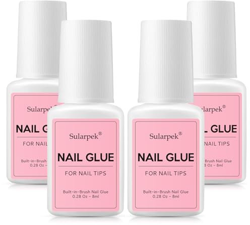 Sularpek 4 * 8ml Colla Unghie Finte Forte, Colla Per Unghie Finte con un Pennello per Riparare, per Ricostruzione, Extension, Restauro e Nail Art