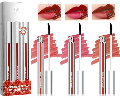 3PCS Peel Off Lip Liner Stain Set Long Lasting Waterproof Matte Highly Pigmented Lip Tint Easy Application Stain Peel Off Tattoo All Day Wear (3PCS)