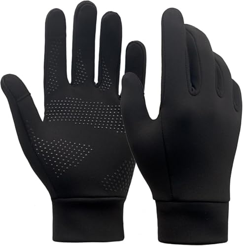 AWXUOCK Winter Running Gloves for Men and Women, Touch Screen Compatible, Anti-Slip Lightweight, for Cycling Biking Sporting Driving (Black, XL)