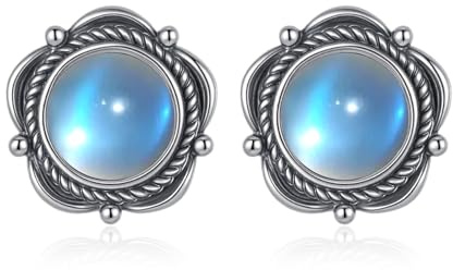Boucles D'oreilles Pierre De Lune En Argent Sterling Pierre Naturelle Véritable Pierre De Lune Fleur Rétro À Clous Bijoux Cadeaux Pour Femmes Amies