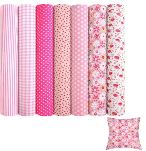 7 Piezas Tela De Algodón, 50X50CM Telas Para Patchwork, Cuadrada Algodón Coser Para DIY Manualidades, Tela Tapizar Pour Vêtements De Poupée, Rosa