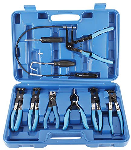 FreeTec Pinces a Collier de Durite, 9 Pièces Kit de Pince Serre Clips de Tuyau, Pince pour Colliers de Serrage et Tournevis, Pince Verrouillable, Flexible et Robuste avec Câble, Bleu étui