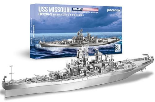 Piececool 3D Puzzle Metal USS Missouri BB-63 Silver, War Machinery Warship Craft Model Kits for Adults to Build, 3D Puzzles Adult Teens for 304 Stainless Steel, Home Decoration, 155 Pieces