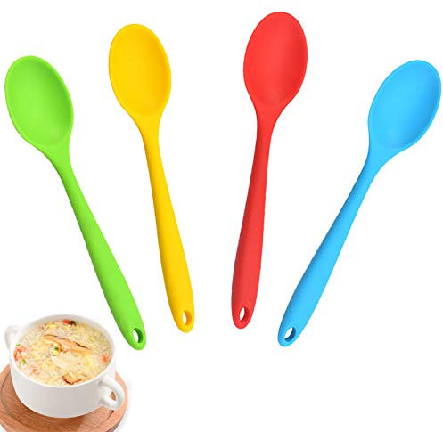 Cucchiaio Cucina Multicolore Resistente al Calore Mescolare Antiaderente Cucchiai Servizio Cucchiaio Utensili Cucchiai Grandi Silicone Cucina Antiaderente Cucchiaio da Mescolare per Strumenti 4 Pezzi