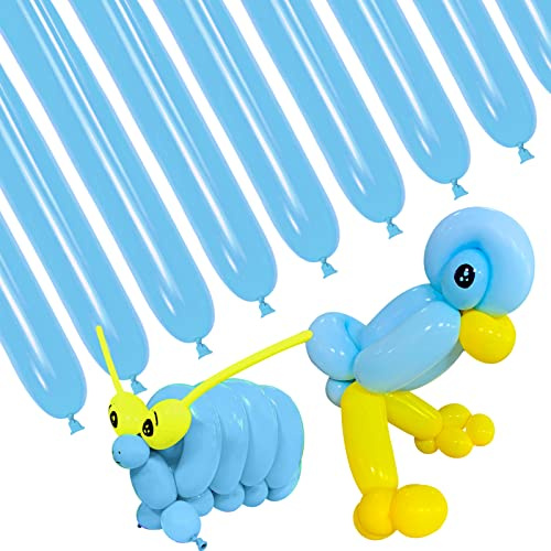 100 Pcs Light Blue 260q Balloons Thickening Latex Long Balloons for Balloon Garland, Skinny Latex Twisting Balloon for Animals Modeling (Light blue)