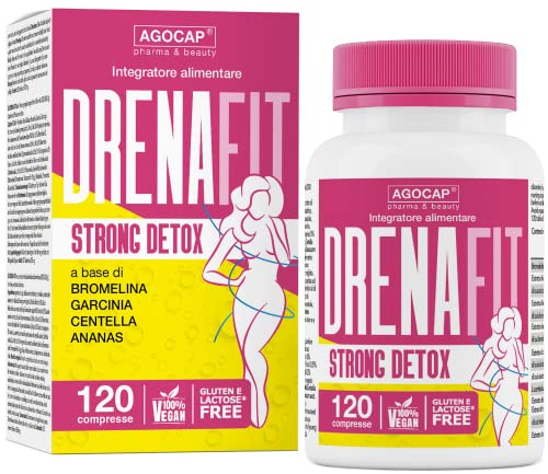 Drenante Forte Dimagrante, Integratore per dimagrire con Bromelina Forte, Centella Asiatica e Garcinia Cambogia. Drenax forte, Diuretico Detox Antiossidante con Ananas e Finocchio. 120cpr Agocap