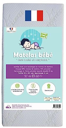 Easy Dort Matelas bébé 50x83 cm | Berceau ou lit bébé | Fabriqué en France | Été & Hiver | Double Face | Très Confortable | Housse en Bambou | Blanc |