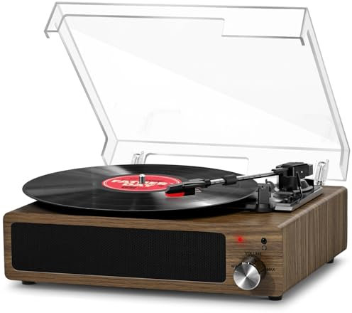 FYDEE Tocadiscos de Vinilo, Tocadiscos Vintage Bluetooth con 3 Velocidades 33/45/78RPM y 2 Altavoces Estéreo Integrados, Reproductor de Vinilos Soporte Auriculares de 3.5mm, AUX,RCA - Gris