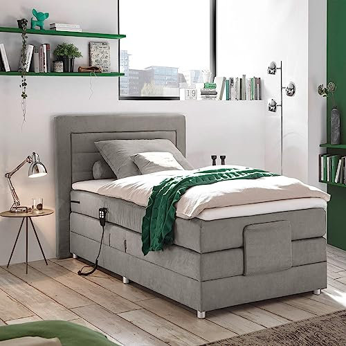 Lomadox Boxspringbett 180x200 cm mit elektrischer Verstellung | Doppelbett in Elephant Grey mit Härtegrad H2