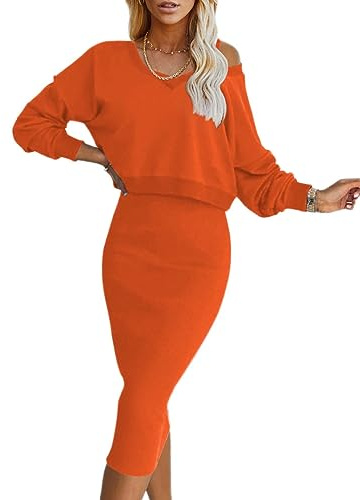 Onsoyours Femme Robe Tricotée Deux Pièces Costume Pull Haut Et sans Manches Robe Midi Tricot Bodycon 2 Pièces Ensemble Robe Tricot Hiver Robe Pull