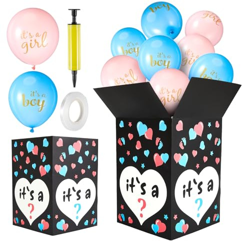 Ireer Gender Reveal Balloon Box with 16 Latex Baby Balloon Release Box Funny Ideas for Gender Reveal Party Decorations Supplies (Boy or Girl,Pink,Blue)