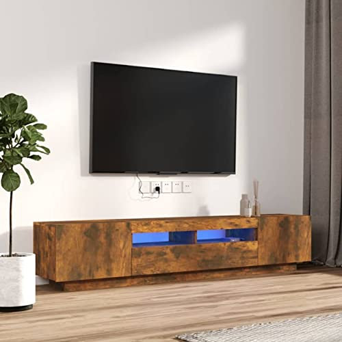 Festnight tv Schrank mit led tv Board fernsehschrank tv Tisch fernsehtisch tv Bank TV Board Sideboard für Wohnzimmer Schlafzimmer Möbel Räuchereiche 200x35x40 cm