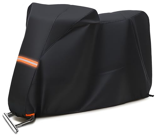 SUPCVR Motorcycle Cover 300D Oxford,Waterproof,Dustproof,Sun UV Protection,Windproof with Adjustable Buckles,Outdoor Parking,Universal Fit for Motorcycles up to 96.5 Inches,Daily Use,Easy Storage