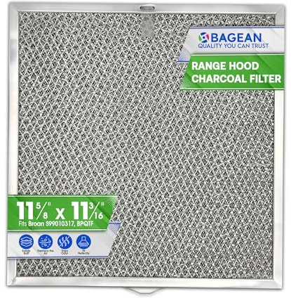 Stove Hood Vent Filter 11.6” x 11.2” BPQTF S99010317 Compatible with Broan Range Hood Filter Replacement for Ductless Overhead - Metal Mesh Filters Grease and Carbon Freshens Kitchen Oven Air (1-Pk)
