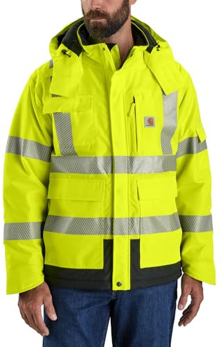 Carhartt Men's High-Visibility Waterproof Loose Fit Heavyweight Insulated Class 3 Jacket, Brite Lime, Small