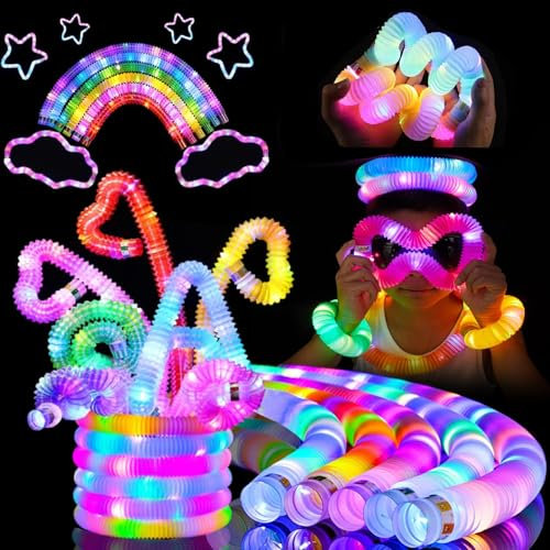 Knicklicht Pop Tubes,30PCS Leuchtstäbe,LED Leuchtspielzeug,LED Stretchrohr,Party Supplies Leuchtstäbe,Partyzubehör im Dunkeln Röhrchen,Geburtstagsparty Dekoration Set, Leuchtende Armbänder Party Deko