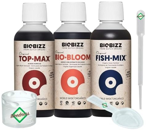 Weedness BioBizz gödselmedel 3 delar utomhus stor try-pack – odling, inomhus, utomhus, naturgödselmedel, organisk start, orkidéer, krukväxter