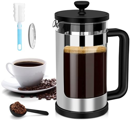 Cafetiere 8 Cup Coffee French Press, 34 Oz/1 Liter Large Cafetiere French Coffee Press, 3 Level Stainless Steel Filter, Removable Heat Resistant Glass,Chrimas Gifts