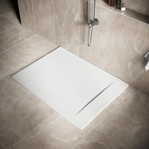 Sirhona - Plato de ducha rectangular antideslizante de resina blanca, con tapa de 120 x 90 cm