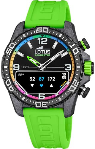 LOTUS Reloj Inteligente Hombre Híbrido Connected D de Caucho Verde - Analógico Inteligente 20000/A - Control Música, Cuenta Pasos, Notifica y Rechaza Llamadas - hasta 10 Días de Batería
