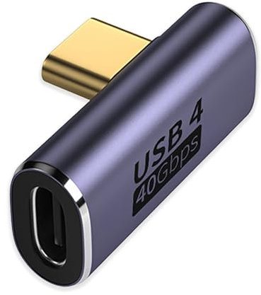 zoerbufan Adattatore USB C da 90 Gradi, USB-C Femmina a USB 4 Maschio, Connettore Cavo Caricatore Tipo C, Thunderbolt 4/3 40Gbps 8K@60hz per MacBook PRO/Air, Steam Deck, Switch(T)