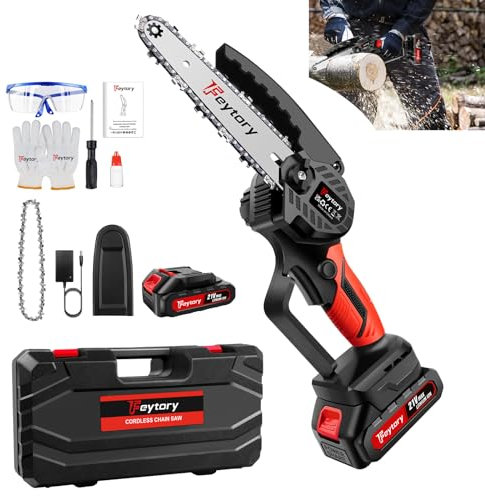 6 Inch Electric Chainsaw with 2 Batteries, 21V 700W Cordless Battery Chainsaw Security Lock Mini Power Chain Saw for Wood/Tree Cutting, Lightweight Handheld Portable Pruning Saw