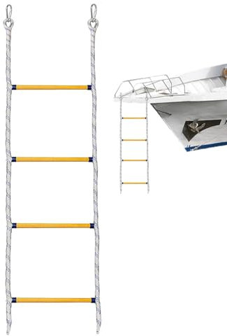 JIEBWCHA 4 Step Marine Rope Ladder, 11.8 * 47 in Boat Rope Ladder, Nylon Water Lad Der Boat, Easy To Use, Roll Up Quickly, Stainless Steel Hooks, For Fishing Sailboats Kayak Canoeing Motorboat