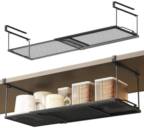 Fouvin Estantería inferior, cesta colgante, cesta colgante de metal, ajustable de 38 a 70 cm, armario de cocina, despensa, zapatero, organizador extensible (negro)