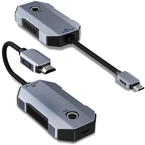 Aceele USB C a HDMI Wireless, 4K/30Hz Trasmettitore(con PD Ricarica) e Ricevitore Wireless HDMI Dongle, Portata 80M, 2,4/5G Streaming Video/Audio da Laptop, Telefono, iPad Pro a Monitor/TV/Proiettore